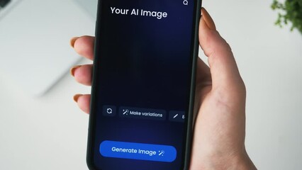 Generating image from textual description using an online artificial intelligence tool. Generative art from a text prompt on a smartphone app.