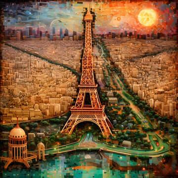 Surrealist Painting of Paris and the Eiffel Tower - generative ai