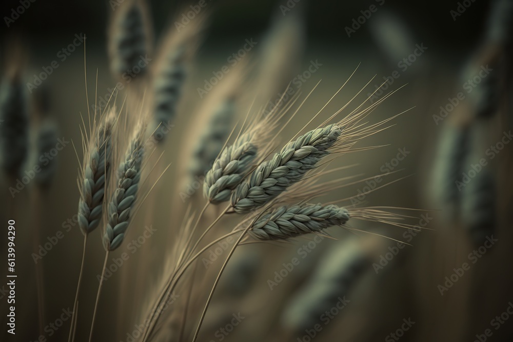 Wall mural image of triticale plants at closeup, with the backdrop blurred.