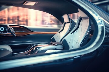 A close - up shot of the cutting - edge technology in the interior of an autonomous vehicle. Generative AI