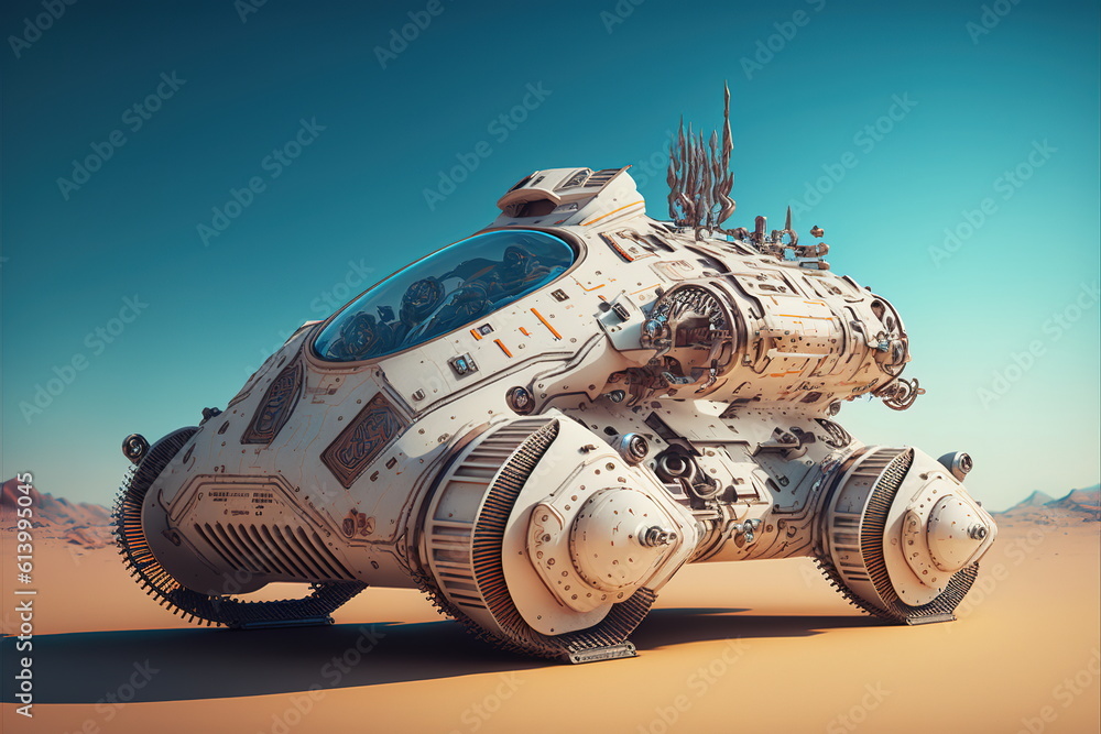 Poster wondrous high-speed small sci-fi spaceship racer with powerful engine for interstellar travel and sp