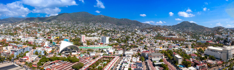 Mexico, Acapulco panoramic skyline view near Zona Dorada Hotel Zone and tourist beaches. - obrazy, fototapety, plakaty