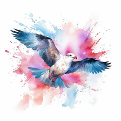 Obraz premium Flying Seagull Watercolor Illustration. Illustration AI Generative.