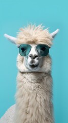 Obraz premium Cute Funny Lama in Sunglasses. Illustration AI Generative.