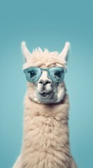 Cute Funny Lama in Sunglasses. Illustration AI Generative.