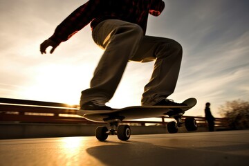 The energy and athleticism of a skateboarder in a close - up shot. Generative AI