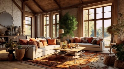 Photo farmhouse living room interior home interior background Generative AI