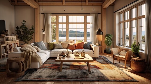 Photo farmhouse living room interior home interior background Generative AI