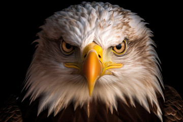Obraz premium Portrait of a bald eagle on a dark background. Generative AI.