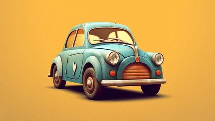 miniature vintage cartoon car, funny cartoon car, miniature vintage car isolated