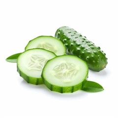 Cucumbers and slices isolated on white background, Cucumber isolated into white background