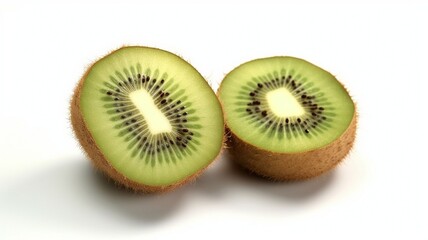 Ripe whole kiwi fruit and half kiwi fruit isolated on white background, Kiwi isolated into white background