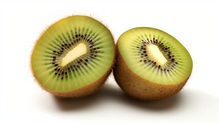 Fototapeta premium Ripe whole kiwi fruit and half kiwi fruit isolated on white background, Kiwi isolated into white background