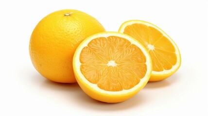 Fototapeta premium Lemon is isolated on white background. Lemon fruit whole and a half with leaves. Side view on white