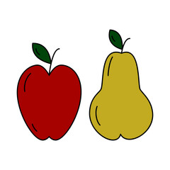 Set of 2 seasonal fruits apple and pear in trendy muted shades. Happy Thanksgiving day. Vector. EPS