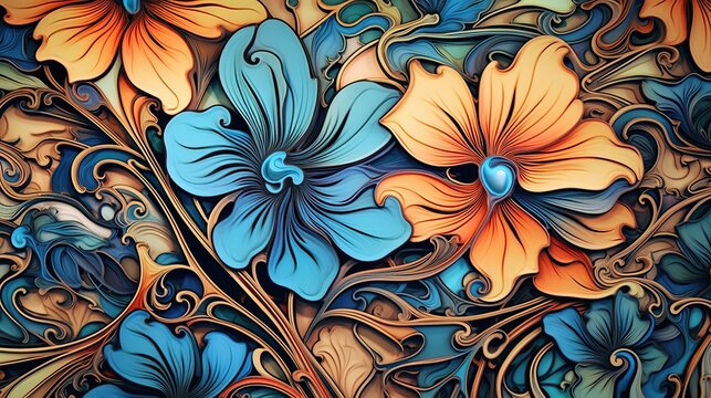 Photo ornate pattern and abstract flowers and vines Generative AI