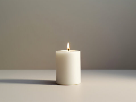 Minimalistic white candle on white background, generative AI
