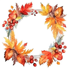 Watercolor Autumn Frame Background. Illustration AI Generative.