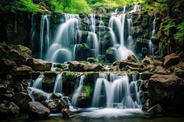 Fototapeta na wymiar The natural beauty of a cascading waterfall with a long exposure shot. Generative AI