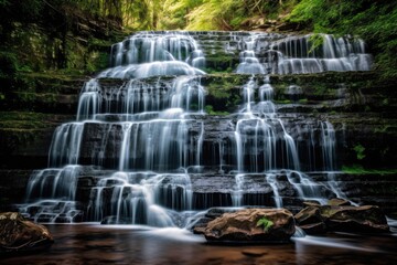 The natural beauty of a cascading waterfall with a long exposure shot. Generative AI
