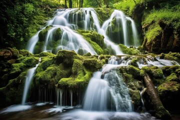 Fototapeta na wymiar The natural beauty of a cascading waterfall with a long exposure shot. Generative AI