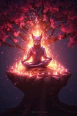 Red fox cub. AI generated art illustration.