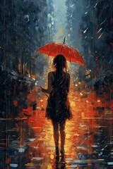 Person with umbrella. AI generated art illustration.