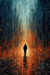 Fototapeta premium Person with umbrella. AI generated art illustration.