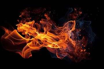 Fototapeta premium Fire flames on black. AI generated art illustration.