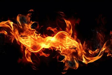 Fire flames on black. AI generated art illustration.