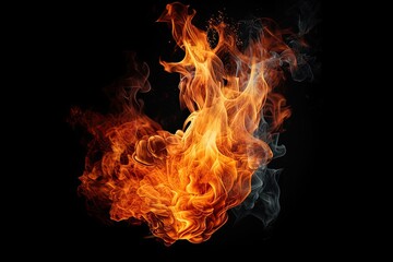 Fire flames on black. AI generated art illustration.