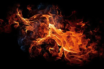 Fototapeta premium Fire flames on black. AI generated art illustration.