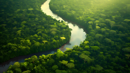 Fototapeta na wymiar Aerial view of the Amazonas jungle landscape with river bend