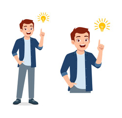 man thinking and has idea with light bulb sign