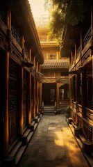 Chinese temple at night. AI generated art illustration. - obrazy, fototapety, plakaty