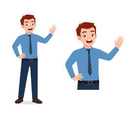 happy man smile and waving hand to greet