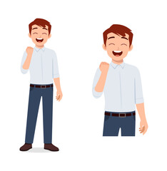 man feeling happy and show fist gesture