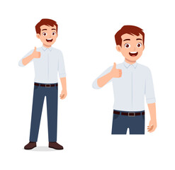 man feeling happy and show thumb up pose