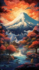 Sunset on the sea. AI generated art illustration.