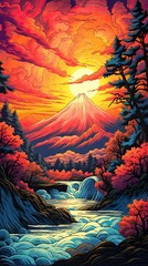 Sunset on the sea. AI generated art illustration.