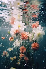 Fototapeta na wymiar Flowers in the water. AI generated art illustration.