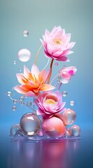 Lotus flower in water. AI generated art illustration.