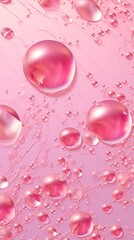 Pink water drops. AI generated art illustration.