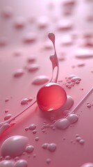 Pink water drops. AI generated art illustration.
