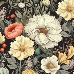 seamless pattern with flowers, seamless background with flowers, seamless floral background,, generative ai