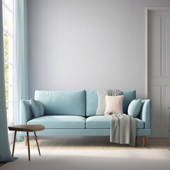 Fototapeta premium Modern living room with blue sofa