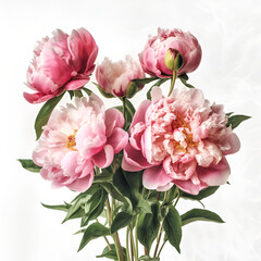 Bunch of pink peonies flowers. Pastel floral composition
