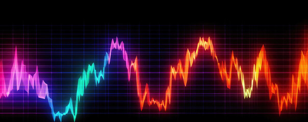 Symbolic image of ECG heart monitor wave in vibrant neon colors against a dark background