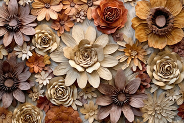 Boho wall texture, pastel earthy colors, brown flowers. AI generative