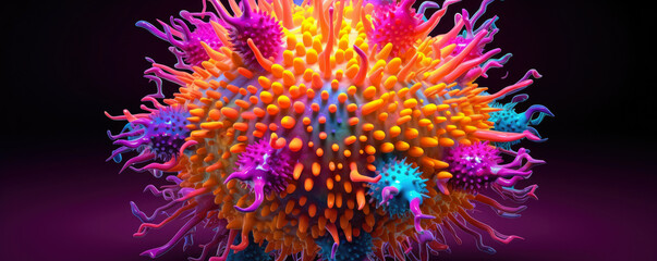 Obraz premium Vibrant 3D representation of a virus particle in bright colors
